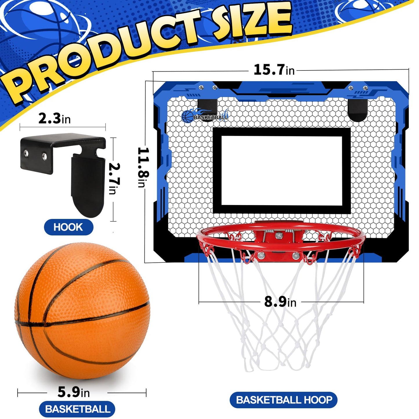 Indoor Basketball Hoop Set for Kids and Adults - Wall Mounted 6'' Mini Hoop for Door, Room, Bedroom - Over The Door and Outdoor