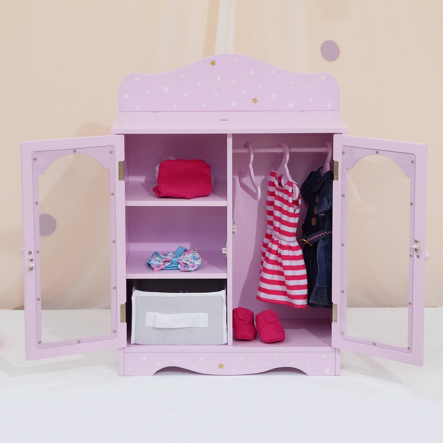 Olivia'S Little World Twinkle Stars 18' Doll Closet With 3 Hangers, Shelves, & Canvas Bin, Doll Closet Storage For Accessories & Clothes, Purple