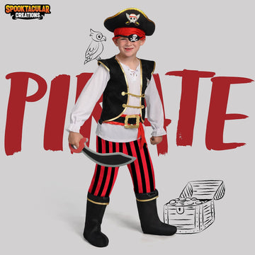 Spooktacular Creations Pirate Costume for Kids  Boys Classic Red Pirate Outfit Deluxe Set with Toy Accessories for Toddler Halloween Pretend Roleplay Themed Party (Large  10-12 yrs)