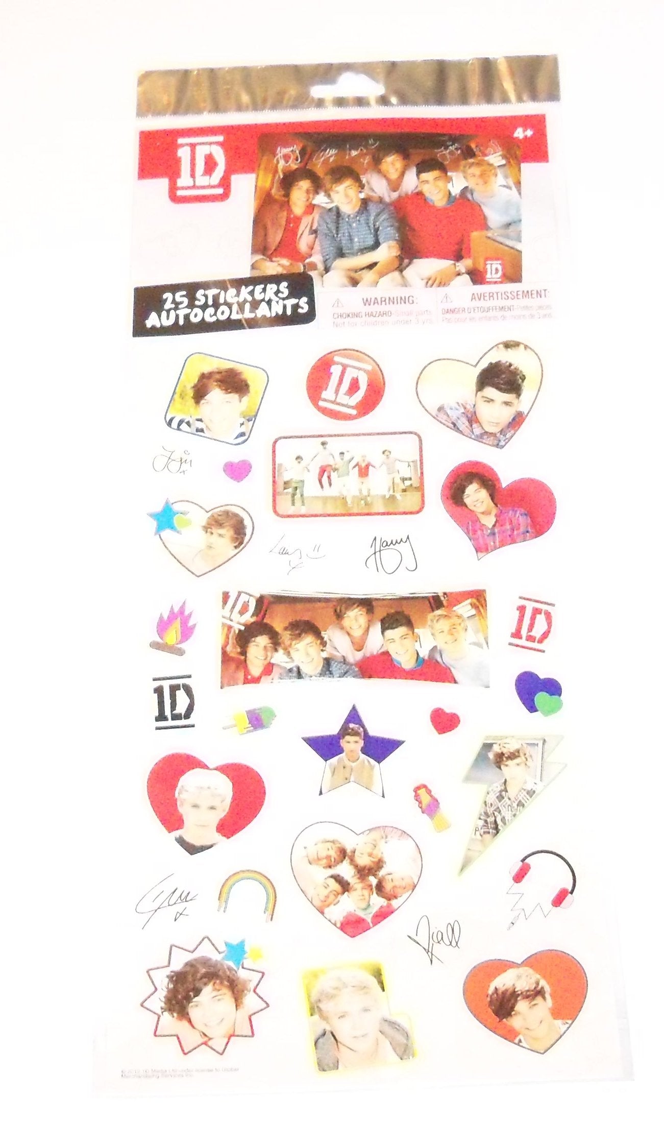 One Direction Set of 25 Full Color Stickers - Multicolor, Plastic, 6" x 10.5" Sheet