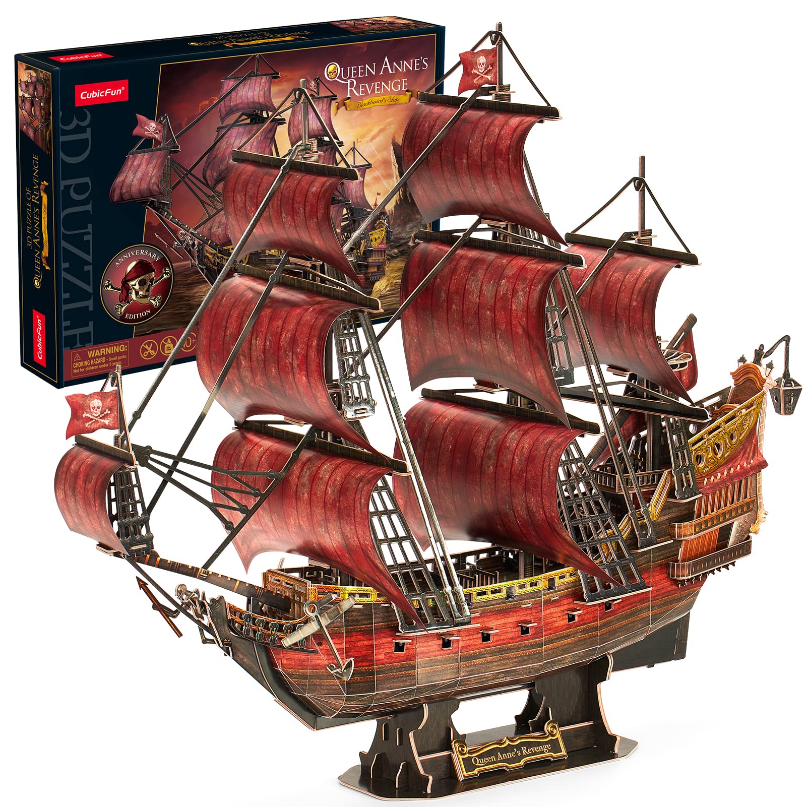 Cubicfun 3D Puzzles For Adults Kids, Red Queen Anne'S Revenge 391 Pcs, Home Decor Cool Pirate Ship Arts & Crafts For Adults Puzzles Model Kits, Birthday Gifts For Women Men Puzzles For Adults