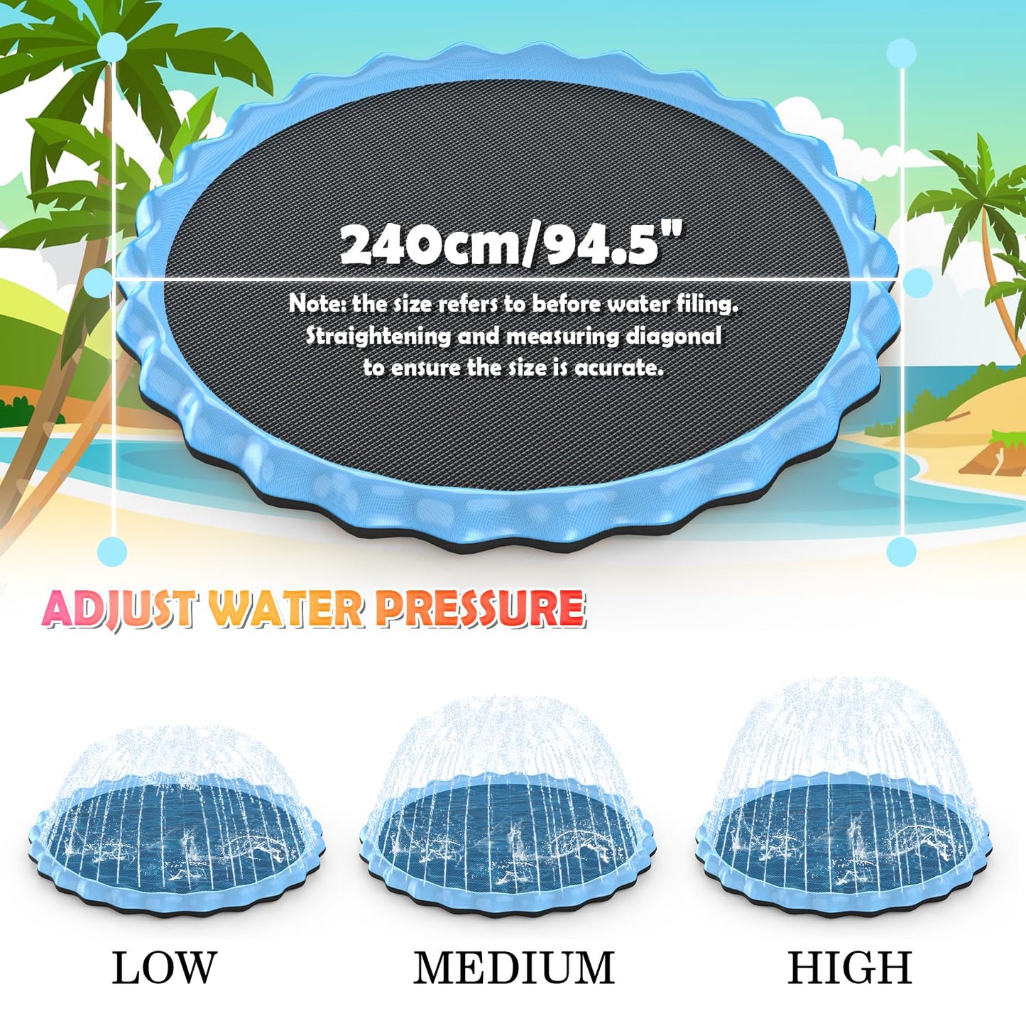 Splash Pad, Hyperzoo 95'' Extra Large Sprinkler Splash Pad For Kids And Dogs, Non-Slip Thickened Sprinkler Pad Pool Summer Outdo