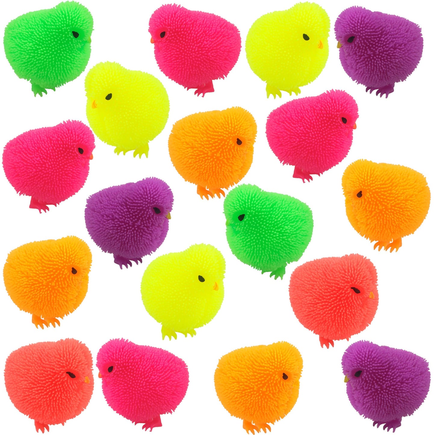 Fahacop 18 Pack Easter Puffer Chicks Light Up Chicken Flashing Stress Relief Toys For Easter Basket Stuffers Egg Hunt Supplies,