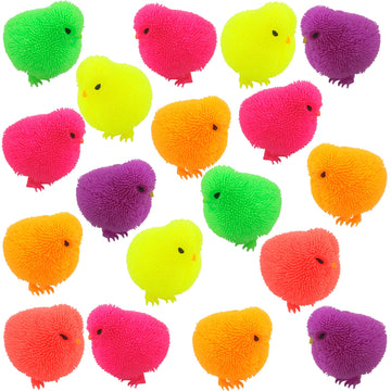 Fahacop 18 Pack Easter Puffer Chicks Light Up Chicken Flashing Stress Relief Toys For Easter Basket Stuffers Egg Hunt Supplies,