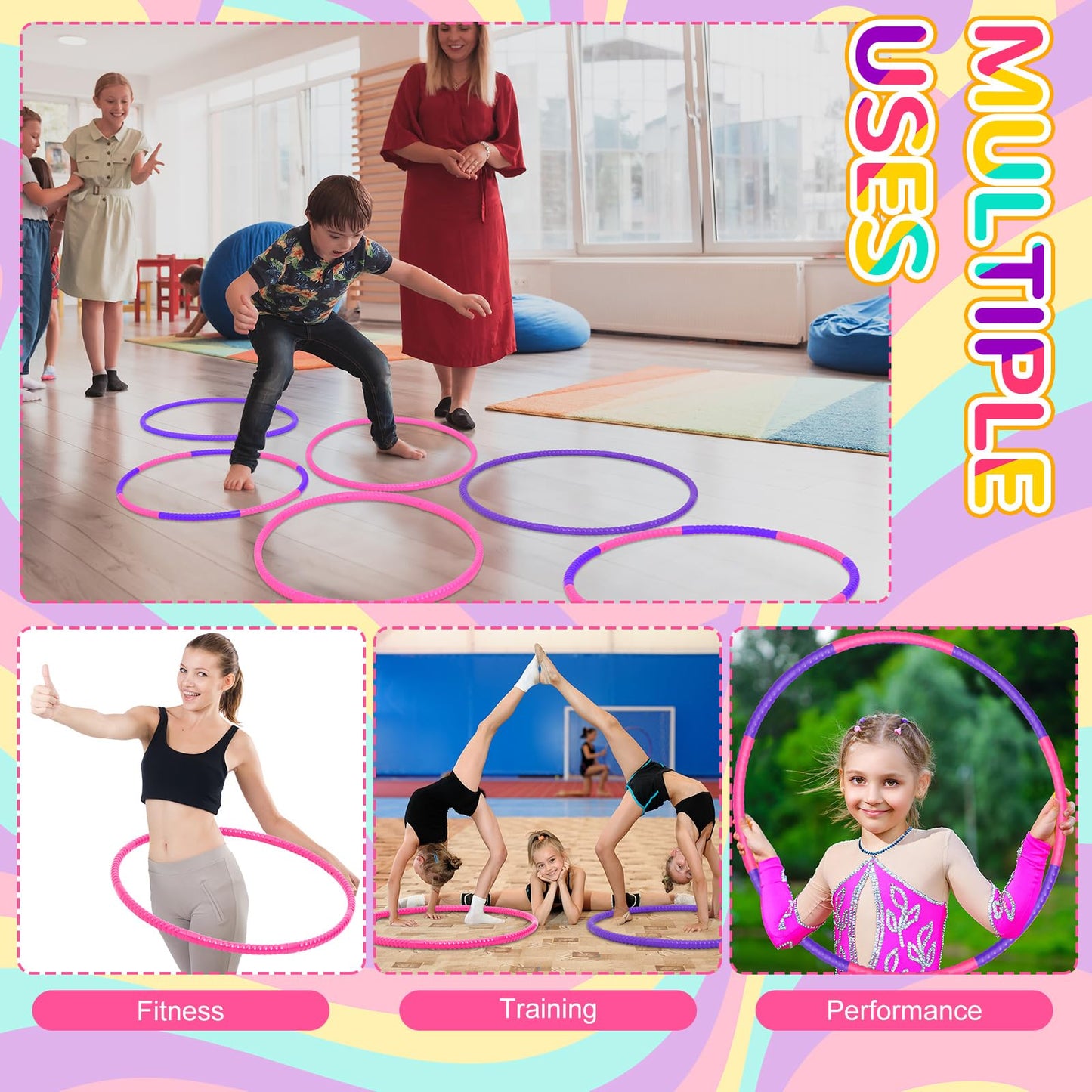 Halloscume 6 Pcs Exercise Hoop Detachable Fitness Rings Adjustable Plastic Toy Fitness Hoop Playground Toys Colored Circles For