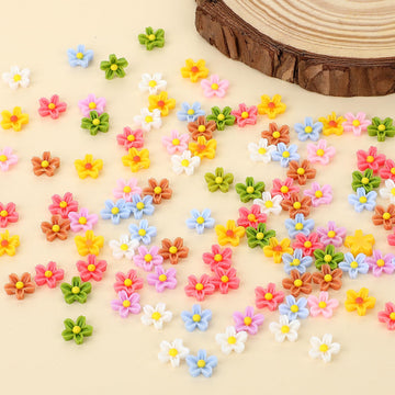100 PCS Micro Resin Daisy Blooms Flower Beads Garden Miniature Polyresin Flowers Mini Accessories Flowers for Crafts Miniature F