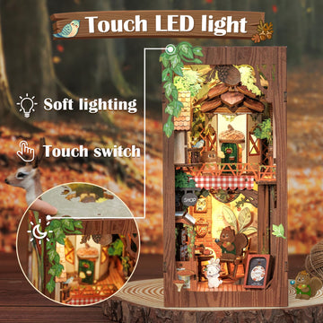 Cutefun Book Nook Kit, Diy Miniature Dollhouse Kit For Teens And Adults, 3D Wooden Puzzle Bookends With Led Light, Bookshelf Insert Decor With Dust Cover, Christmas Birthday Gifts (Squirrel Collector)