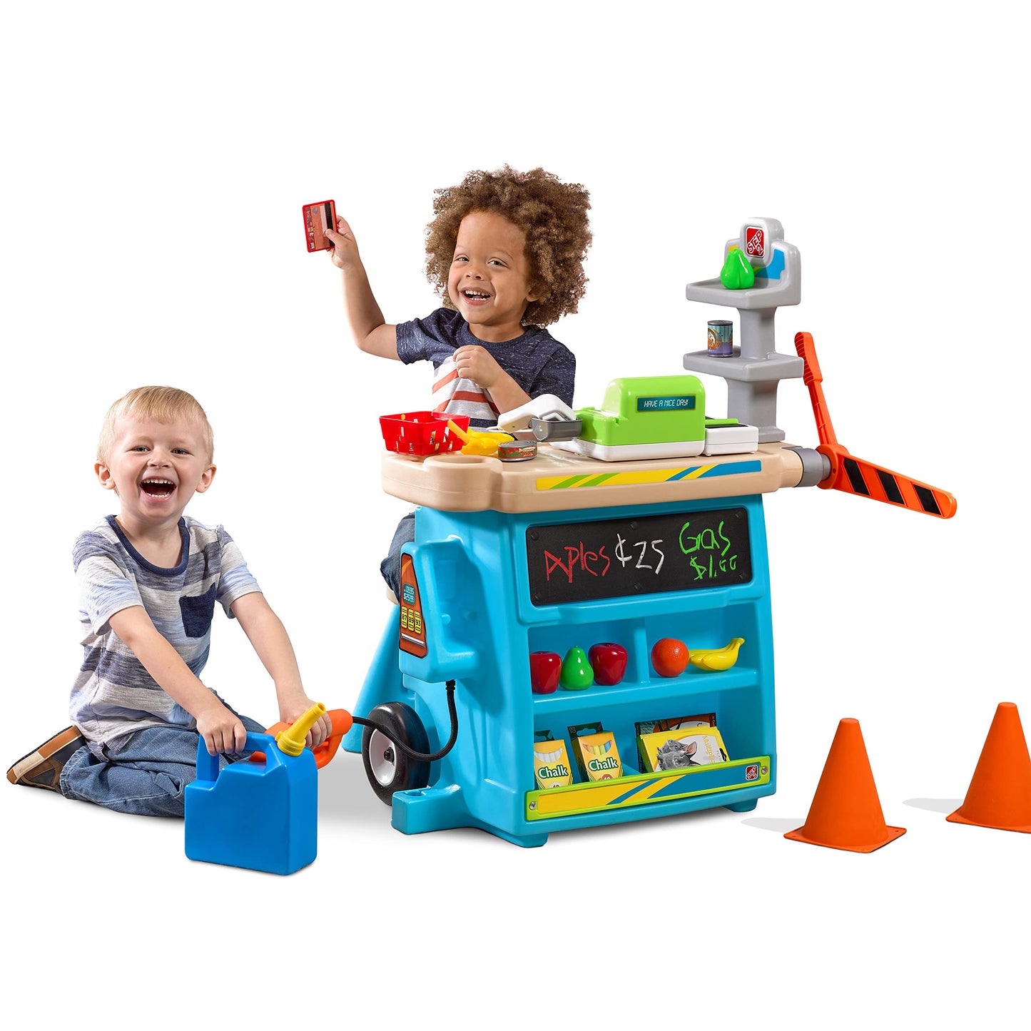 Step2 Stop & Go Market | Kids Pretend Play Store & Toll Booth with Toy Cash Register, Blue