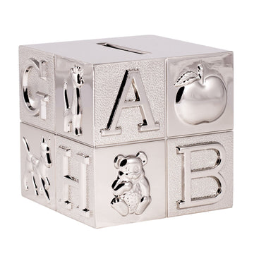 Creative Gifts International Pewter Abc Block Bank For Kids, Newborn Gift, Silver, 3      X3      X3      , Shiny Non-Tarnish Ni