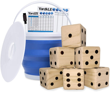 GETMOVIN SPORTS Natural Yardzee and Yard Farkle Dice Set (All Weather) Roll Bucket and Scorecard - Includes 6 Dice, Dry Erase Sc