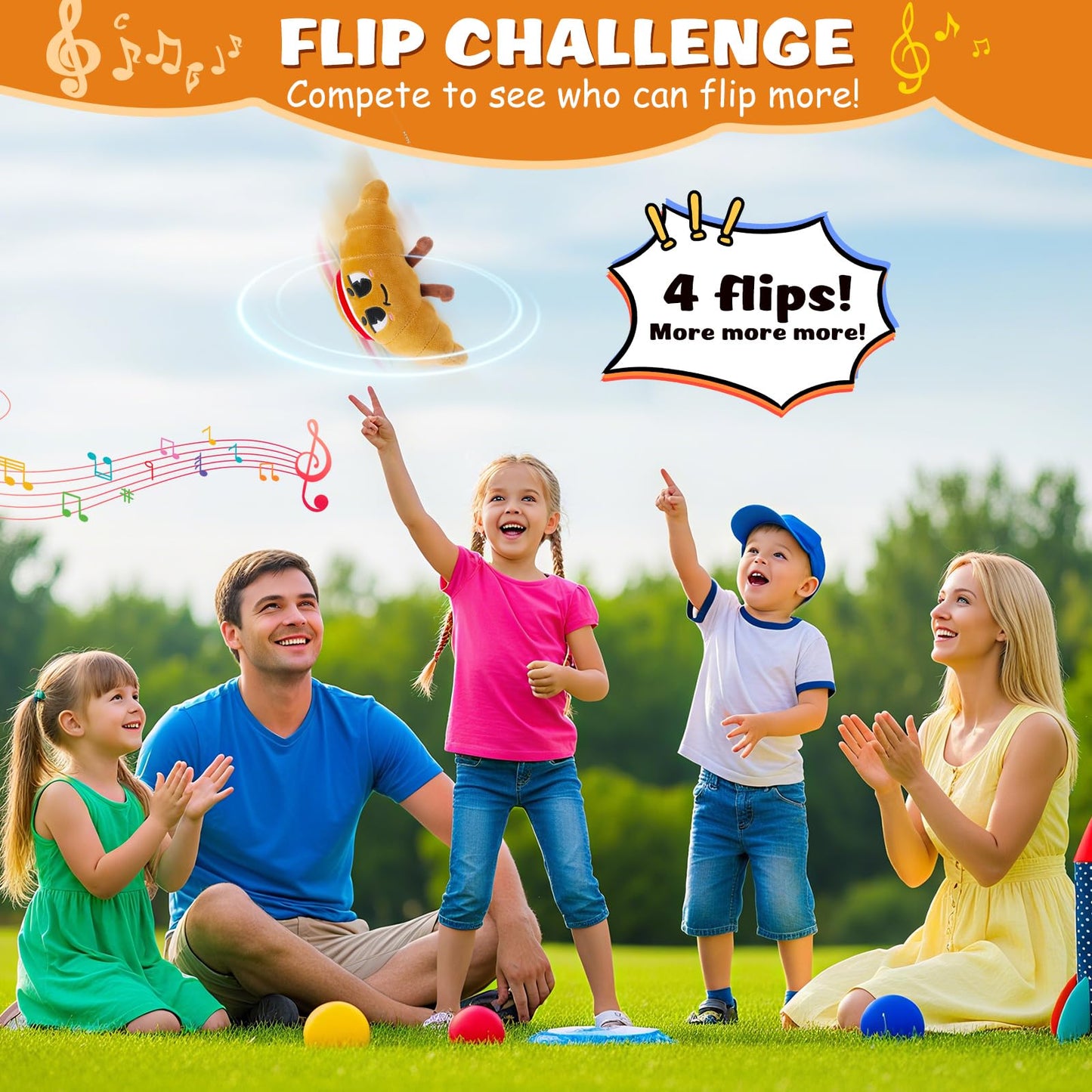 Flip & Pass The Croissant, Electronic Interactive Game, Hilarious Family Party Games for Kids Ages 3, 4-8+, Indoor/Outdoor Toys,
