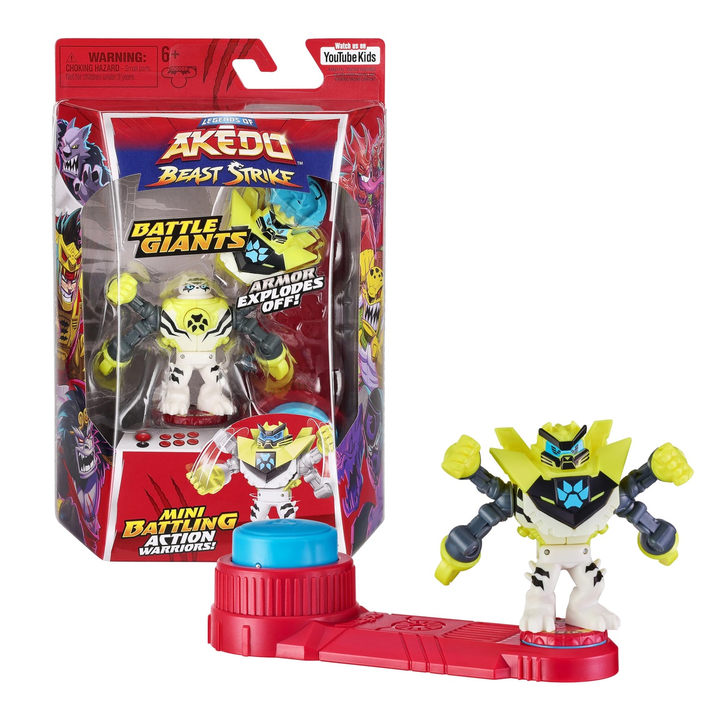 Legends of Akedo Beast Strike Battling Giant White Paw. Mini Battling Warriors. protective covering Explodes Off During Battle. Ready  Fight  Split Strike. Small
