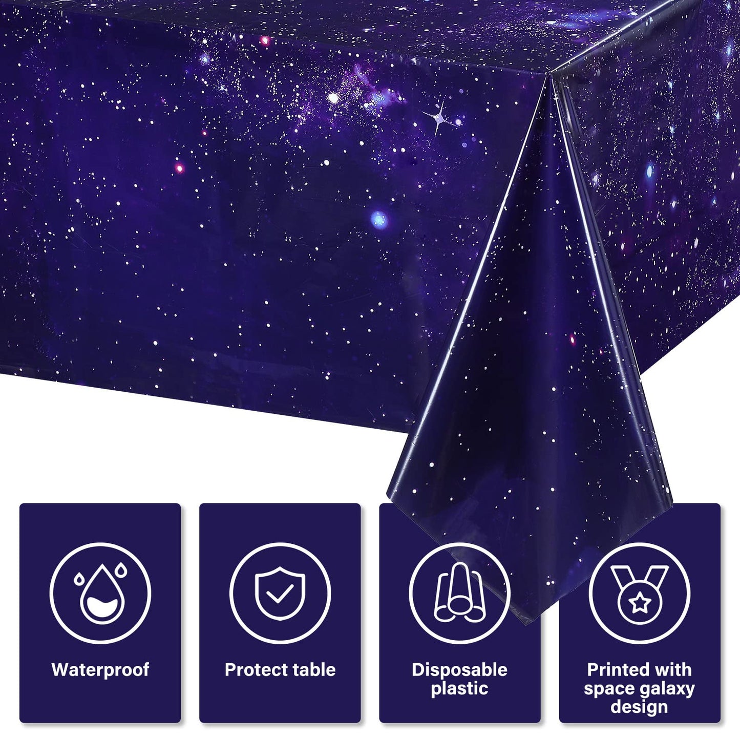Tatuo 1 Pack Galaxy Plastic Table Cover Space Tablecloth Space Star Purple Nebula Rectangle Tablecloth Disposable Starry Night S