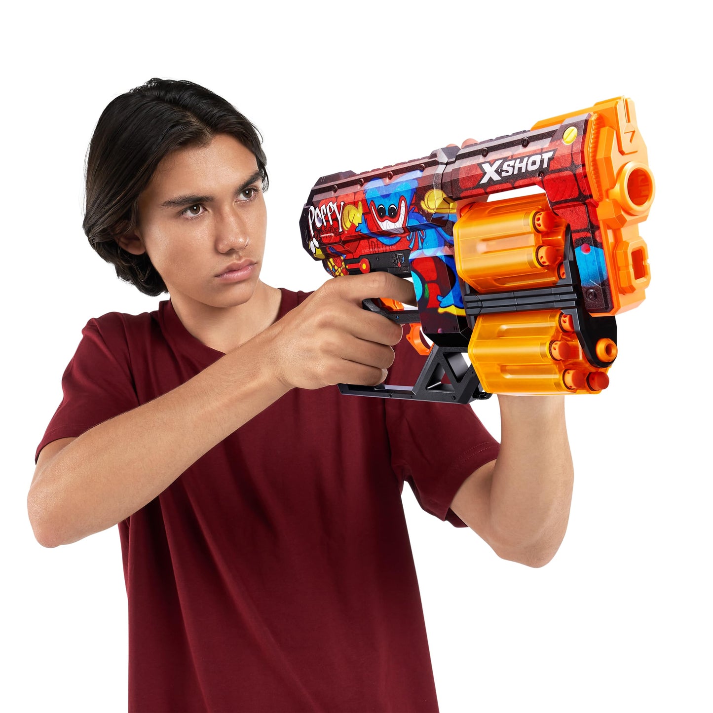 X-Shot Skins Dread Blaster - Poppy Playtime (Toony) By Zuru With 12 Darts, Rotating Double Barrel, Air Pocket Dart Technology, Toy Foam Blaster For Kids, Teens And Adults