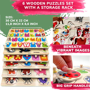 Quokka Wooden Puzzles For Toddlers Ages 1-3-5 In A Bag - Alphabet Learning Kids Puzzle 2-4 Year Old - Educational Wood Travel To