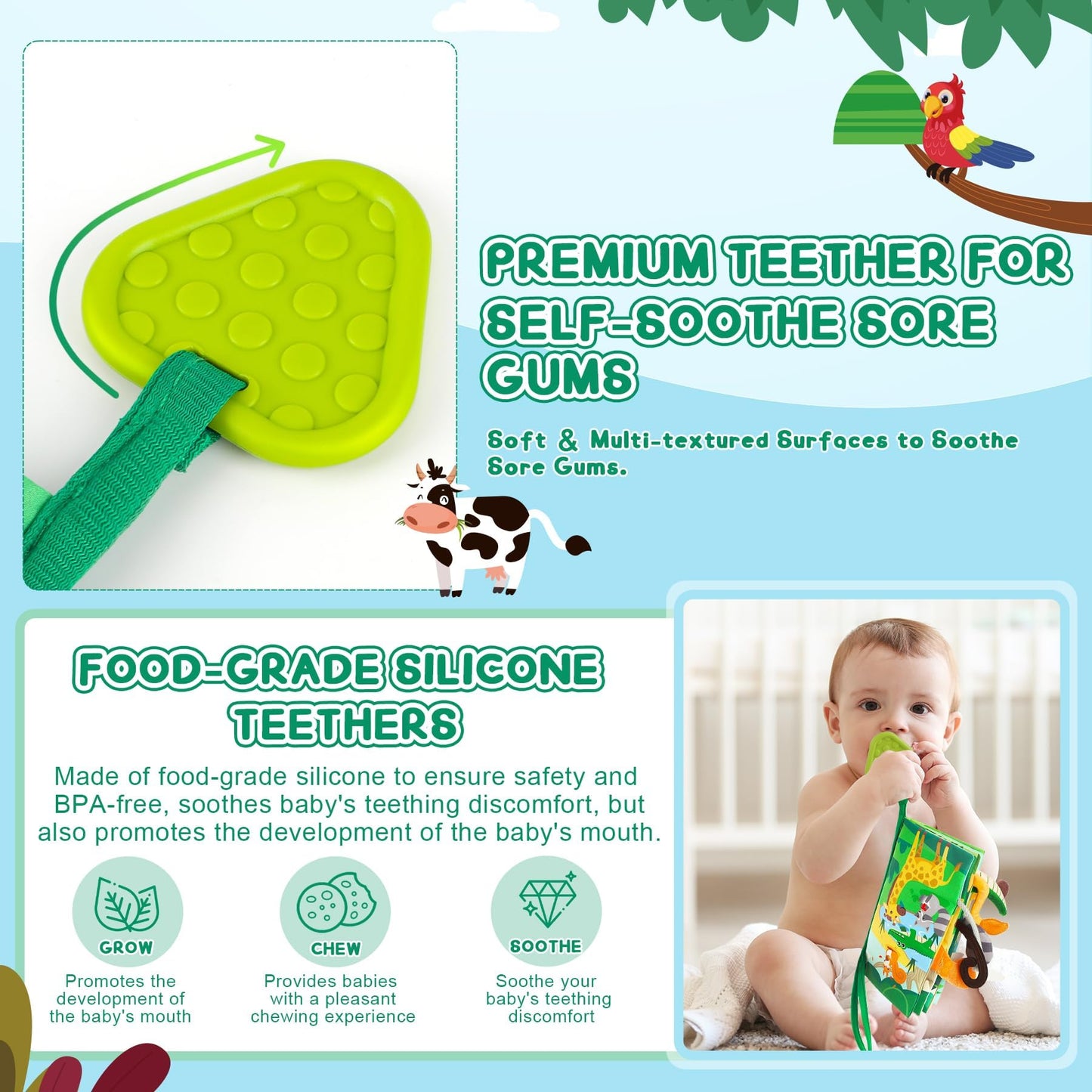 Bbwoo Baby Books 0-6 Months - Baby Boys Girls Shower Gifts - Tummy Time Baby Toys 0-6 6-12 Months - Crinkle Cloth Book - Infant