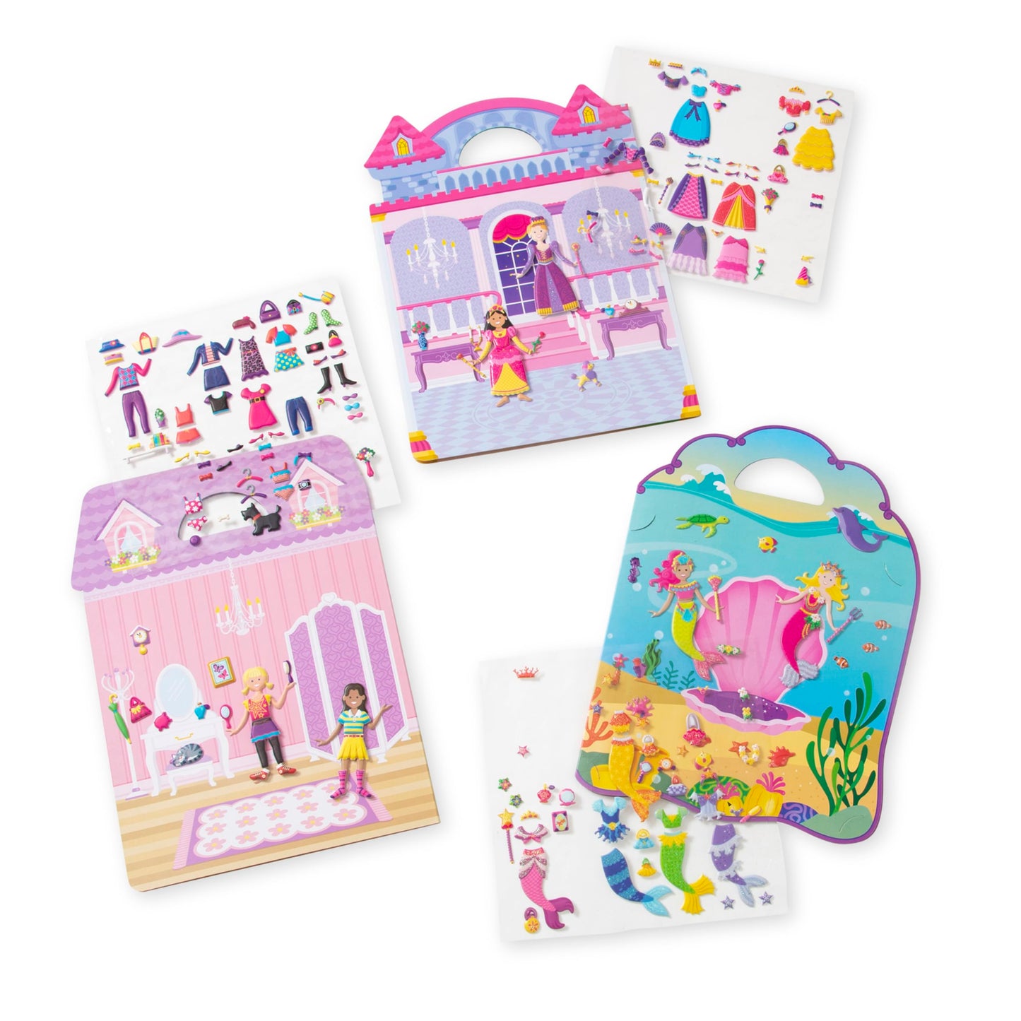 Melissa & Doug Puffy Sticker Activity Books Set - Dress-Up, Princess, Mermaid - 208 Reusable Stickers, Pack of 3, Multicolor