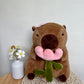 Arkdorz 12" Cute Capybara Plush Toy - Soft Cotton Stuffed Animal with Rose, Kawaii Design