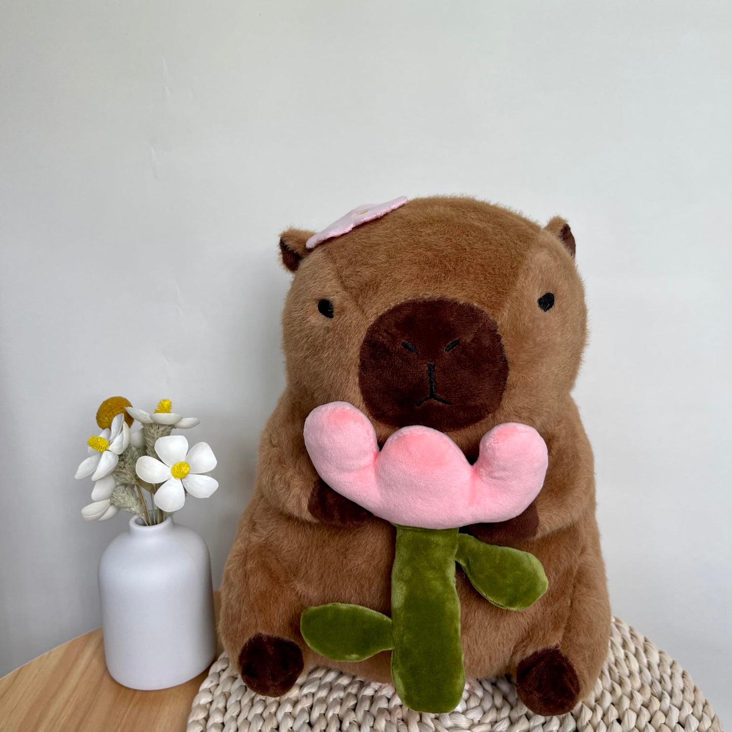 Arkdorz 12" Cute Capybara Plush Toy - Soft Cotton Stuffed Animal with Rose, Kawaii Design