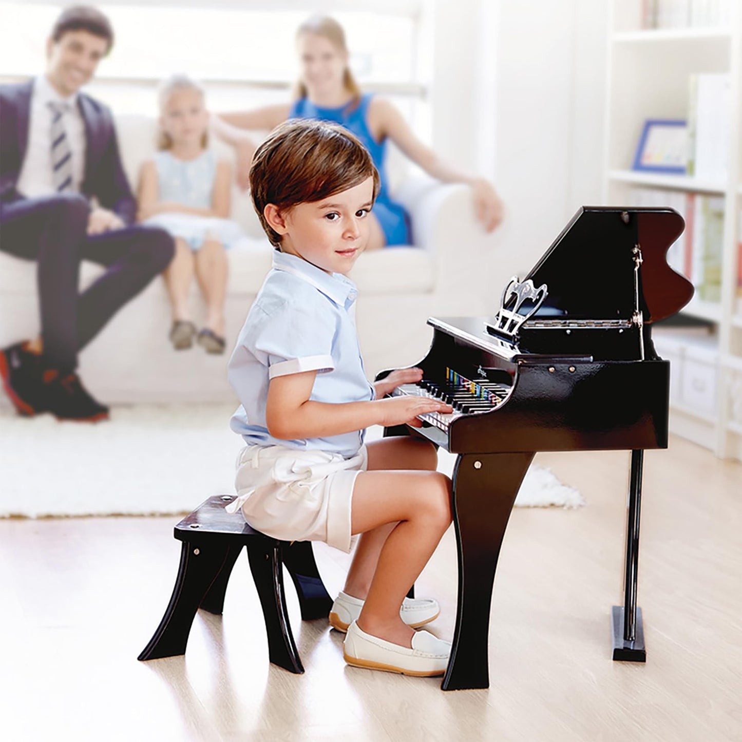 Hape Classic Grand Black Piano - 30-Key Wooden Musical Toy for Kids, 19.7x20.5x23.6 inches, Age 3+, Durable Wood and Metal Construction