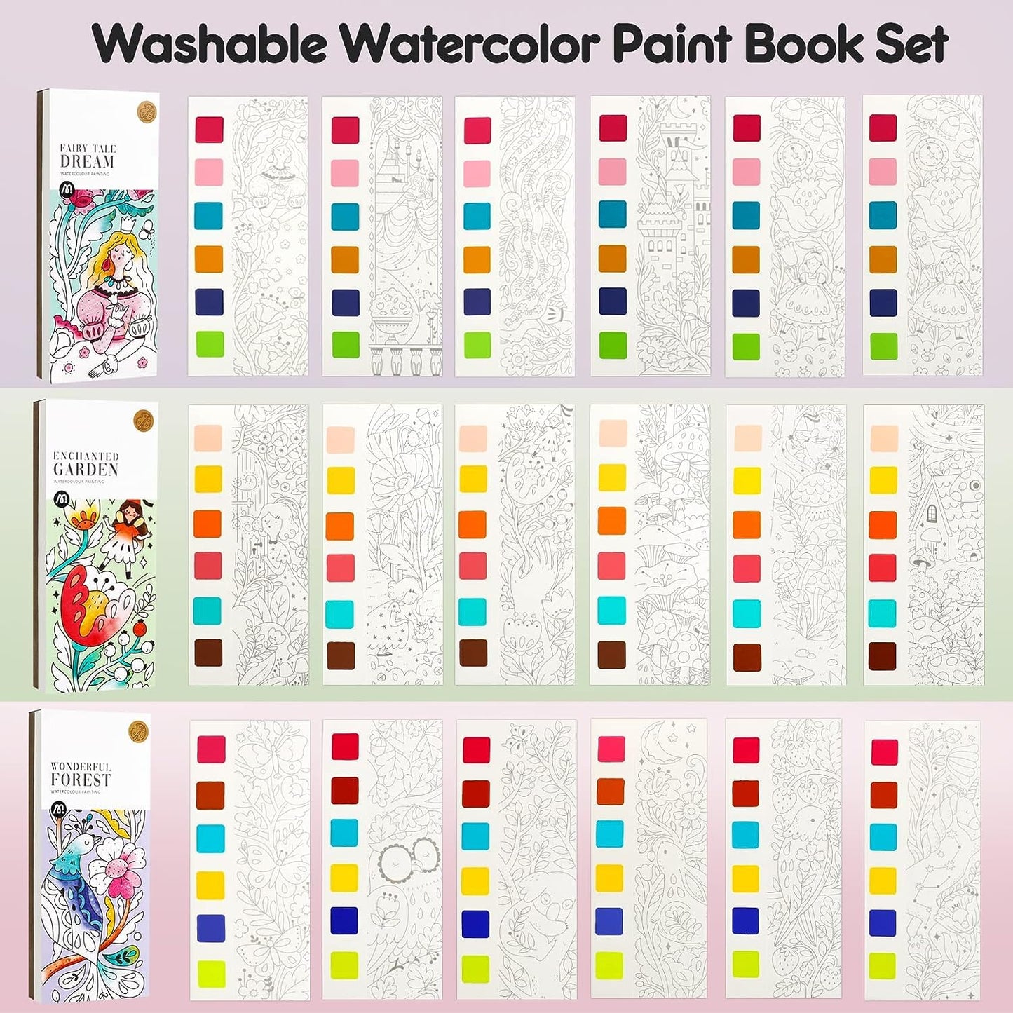 3Pack Watercolor Paint Coloring Books, 20-Page Pocket Painting Pictures Drawing Arts Set Graducation Birthday Gifts for Toddlers