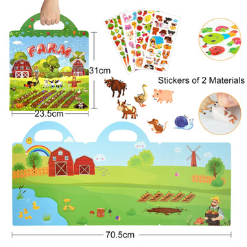 Astaron Reusable Sticker Book For Toddlers, 88 Pcs Farm Harvest Stickers Road Trip Activities Car Airplane Activities Travel Toys For Kids, Kids Quiet Time Activities (2-6 Age)