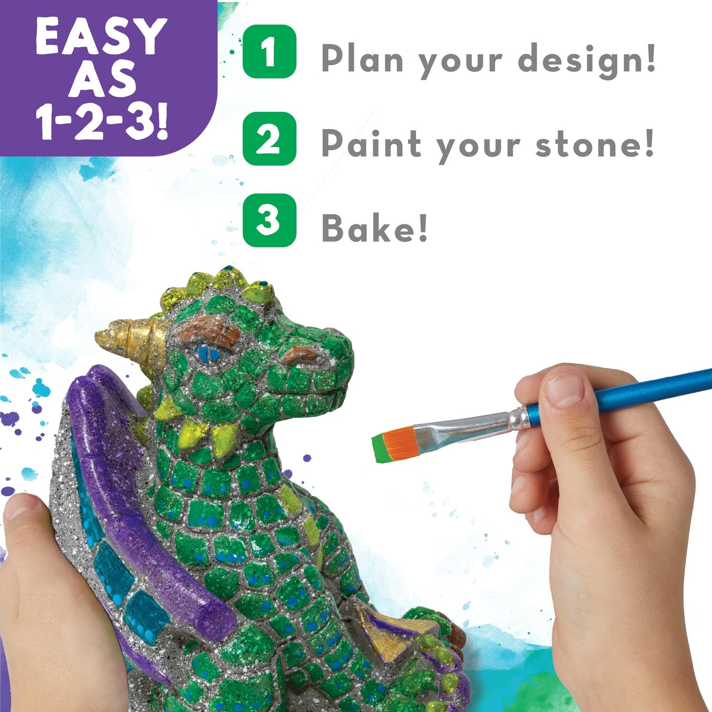 MindWare Paint Your Own Stone Dragon, Outdoor Garden Fantasy Decor, DIY Craft Kit for Ages 8+