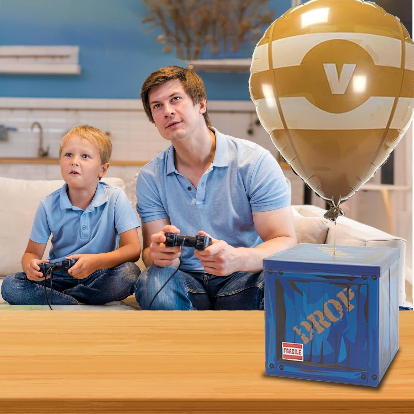 Loot Drop Box with Yellow Balloon - Large 14    Gift Box for Birthday Parties & Decorations | Mystery Treasure Chest Storage wit