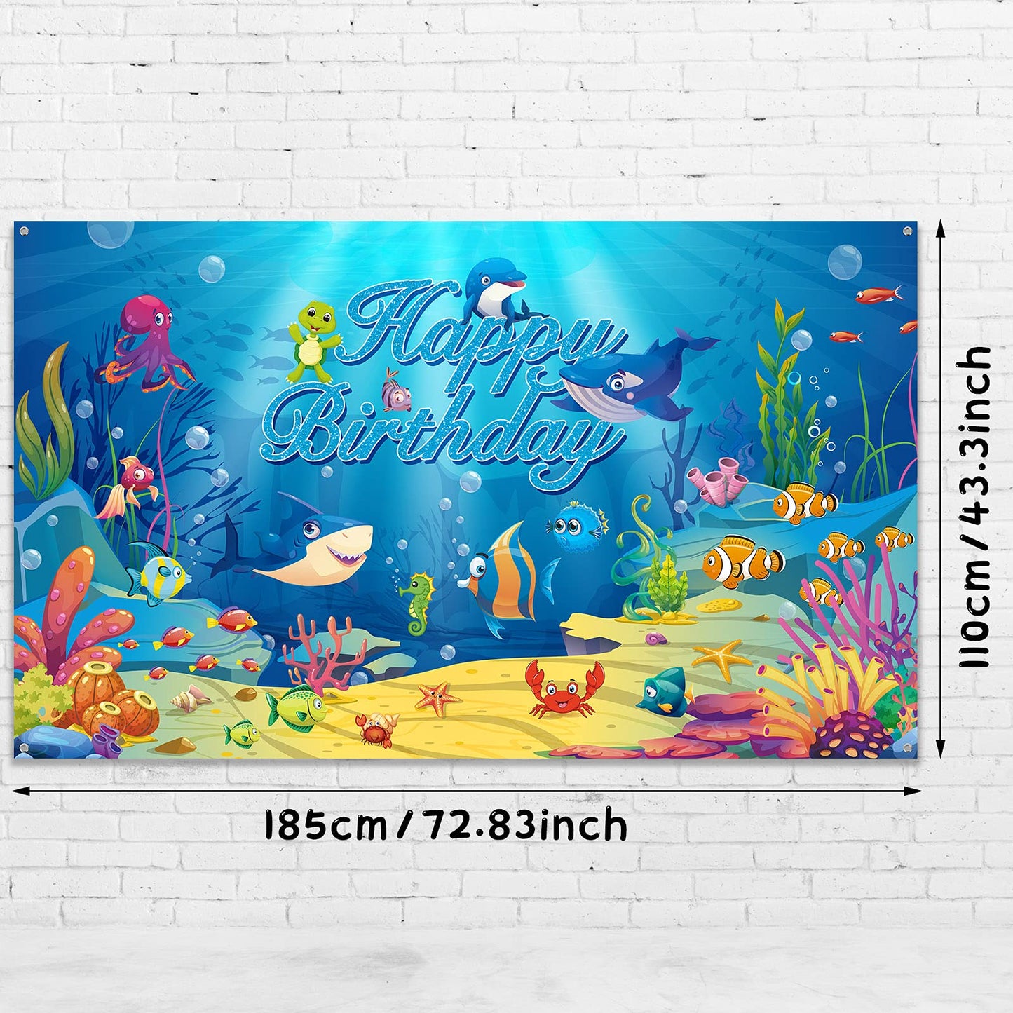 Under The Sea Birthday Banner Ocean Animal Party Decorations Birthday Photo Backdrop Background Dolphin Shark Underwater Decorat
