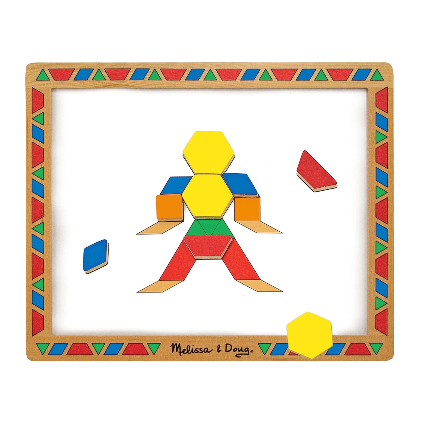 Melissa & Doug Deluxe Wooden Magnetic Pattern Blocks Set, 120 Magnets, Multi-color, 14.5 x 12.5 x 1.5, Educational Toy, Model 3590