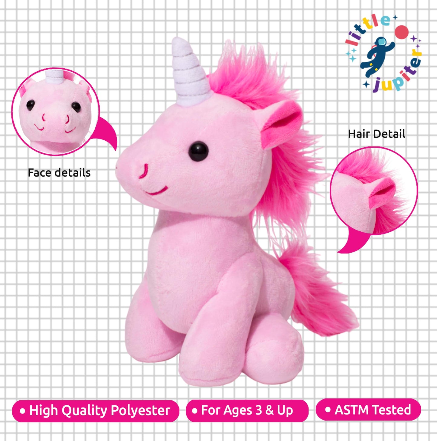 Little Jupiter Plush Unicorn 7.5'' - Stuffed Animal For Girls - Unicorn Stuffy - Easter & Christmas Gift - Pink