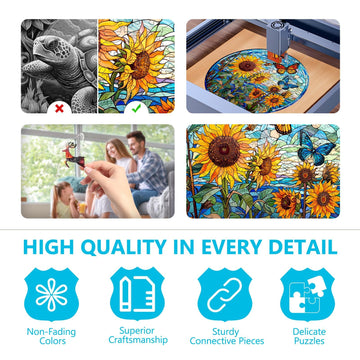 Wooden Puzzles For Adults - Glass Sunflower Wooden Puzzle, Unique Shaped Wooden Jigsaw Puzzles For Adults, Wood Puzzles Adult, P