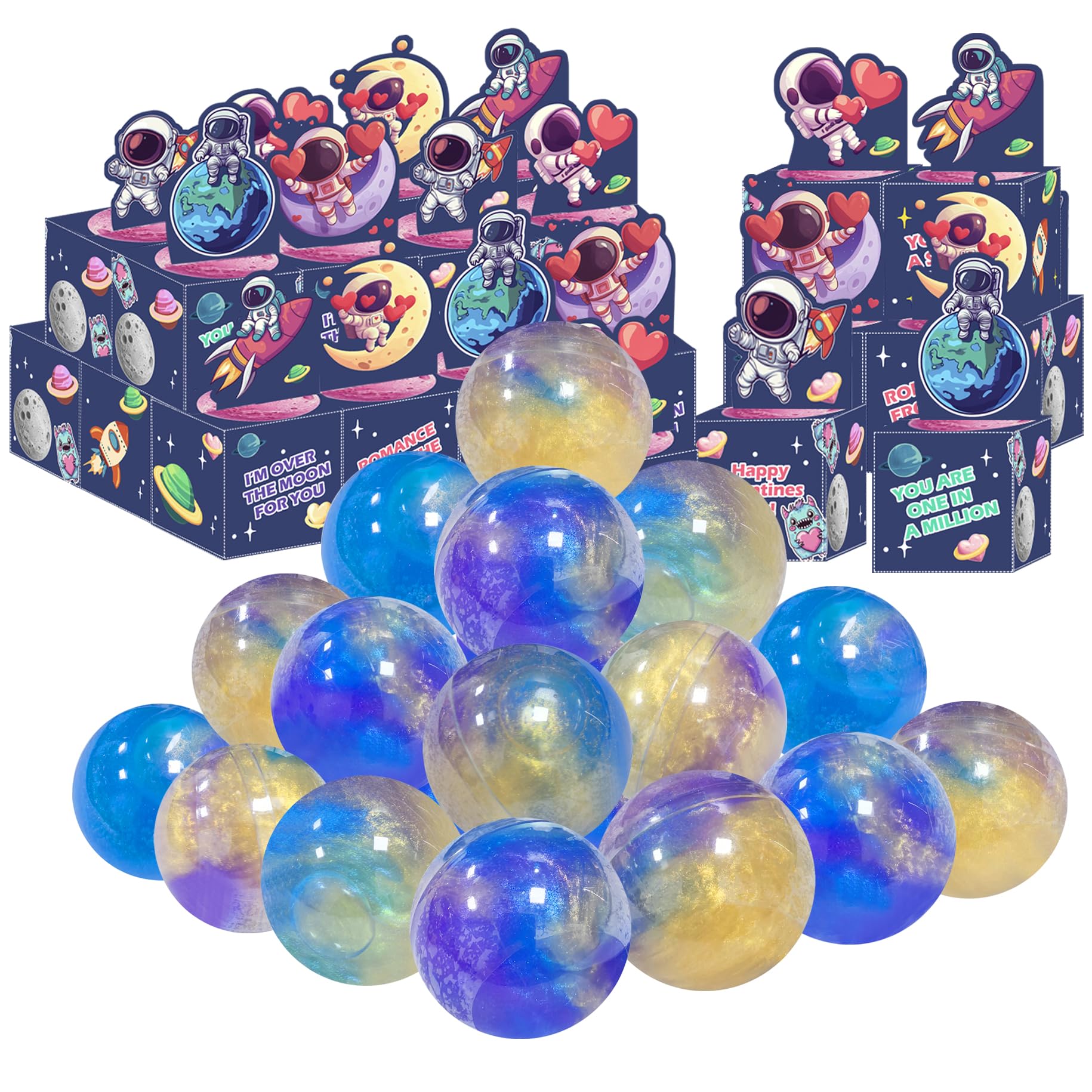 Holydeck 24 Pack Valentines Day Gifts for Kids  Galaxy Slime with Greeting Card Box Stress Relief Slime Toy for mature-themed Party Favor  Valentine's Day Classroom Exchange Prizes Gift Set