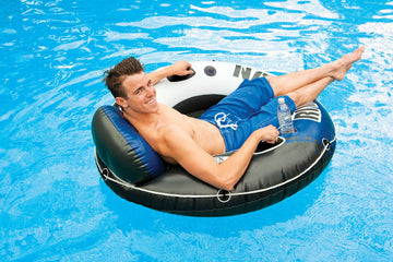 Intex 58825Ep River Run 1 Inflatable Floating Lounge: Comfortable Backrest – Built-In Cup Holders – Handles – Grab Rope – 220Lb Capacity– Blue, 4 Pack