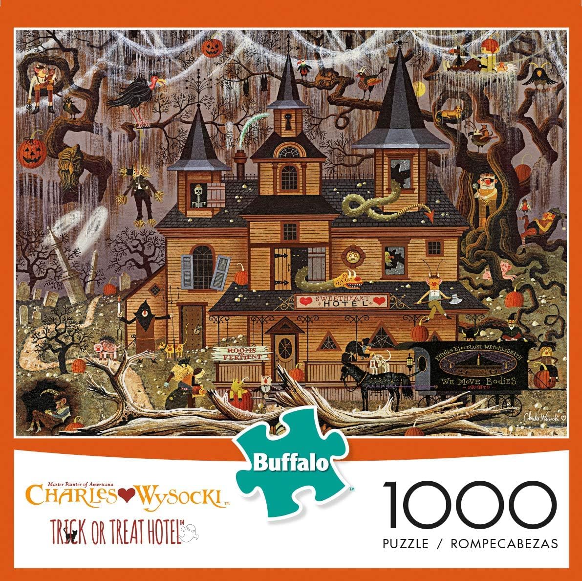 Buffalo Games - Charles Wysocki - Trick or Treat Hotel - 1000 Piece Jigsaw Puzzle For mature-themeds -Challenging Puzzle Perfect for Game Nights - Finished Size is 26.75 x 19.75