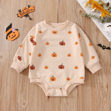 Fybitbo Halloween Baby Girl Boy Clothes Pumpkin Romper Sweatshirt Onesie Long Sleeve Bodysuit Top Fall Winter Outfit (Halloween Romper,18-24 Months)