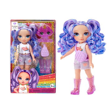 Rainbow High Littles – Amethyst Willow, Purple 5.5' Posable Small Doll With Purse, Magical Pet Dog, Girls Toy Gift, Kids Ages 4-12 Years