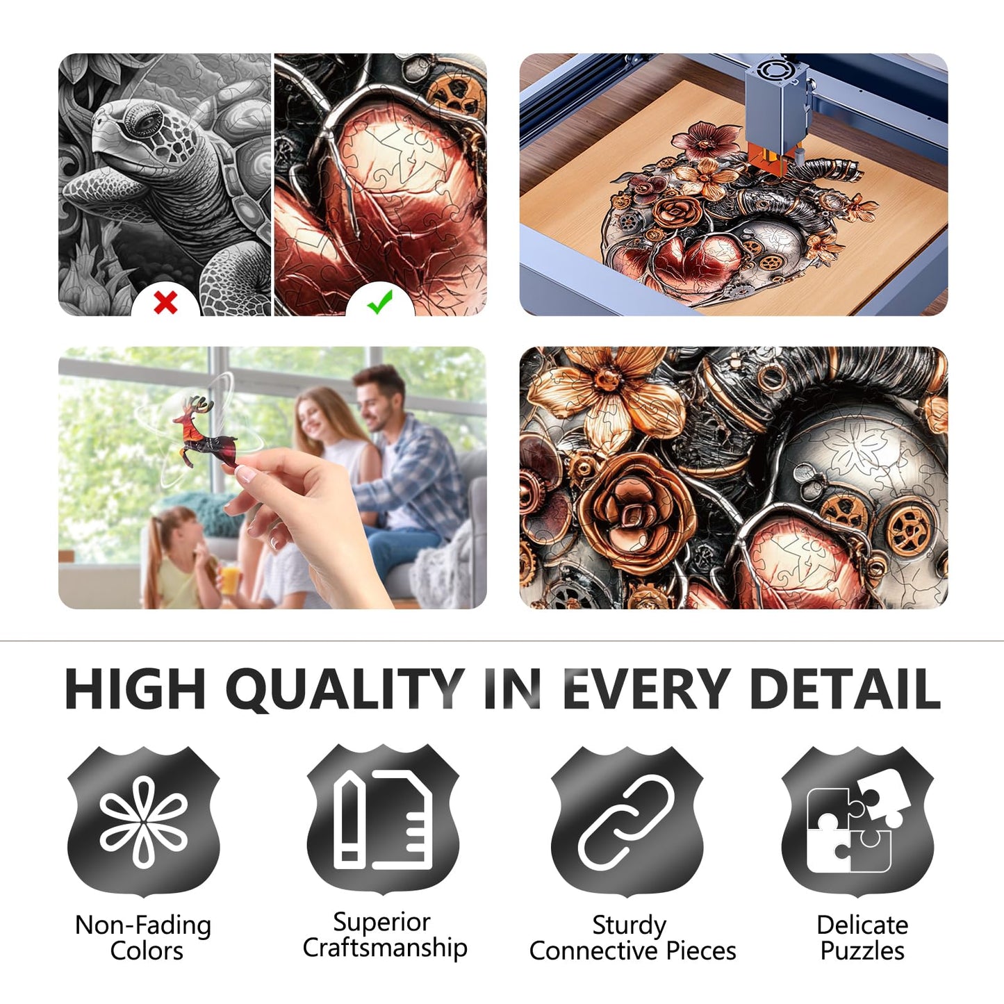 Wooden Puzzles for mature-themeds  Mechanical Heart Wooden Jigsaw Puzzle  Unique Shaped Wood Puzzles mature-themed  Fun Gifts for Mother's Day  Heart Puzzle Home Decor (M-12 * 9.6in 155 Pieces)