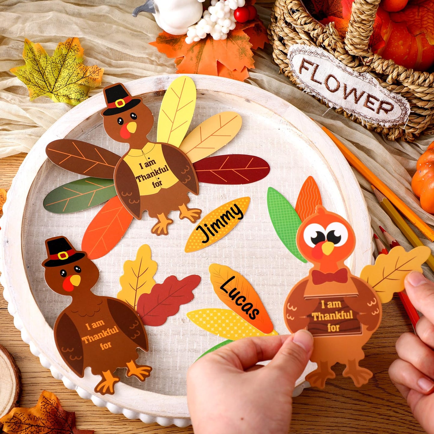 AmazingSpark 36 Sets 252 Pcs Thanksgiving Turkey Craft Kit Thanksgiving Crafts Turkey Paper Card Thankful Cards Decor with Glue
