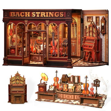 CUTEBEE Book Nook Kit - DIY Miniature House Dollhouse Kit for mature-themed and Teens  Booknook Bookshelf Decor Alley Model Build with LED Light  Gifts for Family and Friends (Bach Strings)