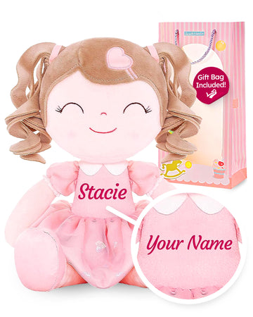 Gloveleya Personalized Curly Doll With Your Name - Cute Custom Pink Soft Plush Doll For Girls Plush Doll Customized Gifts