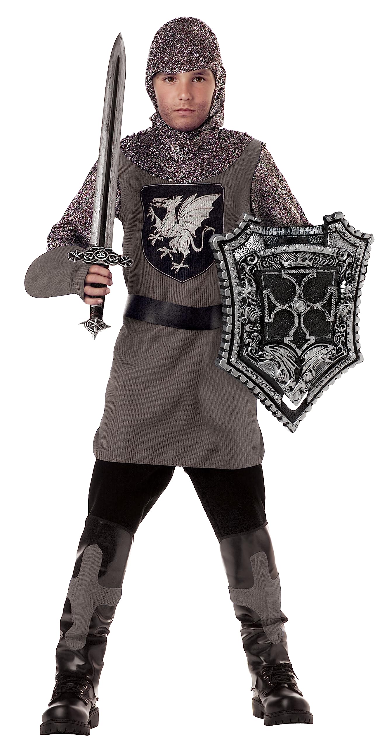Kid'S Valiant Knight Costume Large (Sizes 10-12) Gray