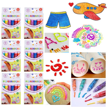 Crackles Popcorn Drawing Pen Magic Puffy 3D DIY Colorful Art Safe kids Marker for Birthday Gift Colour Pen Set Of 6 Pop up Effec