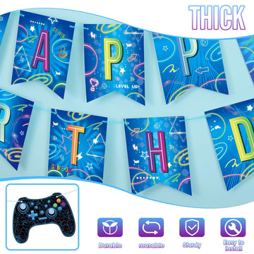 Wernnsai Video Game Party Supplies - 88 Pcs Gamer Birthday Party Decorations For Boys Family Gaming Night Tableware Set Happy Birthday Banner Tablecloth Plates Napkins Cups Balloons Serves 16 Guests