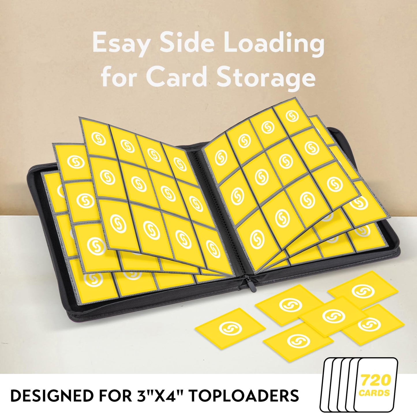 SMYV 12 Pocket Trading Card Binder  enhanced PU Cover Card Binder for 720 Cards  Ringless Side Loading Card Collection Album Folders for MTG  TCG  Game Cards & Sports Cards (Yellow)