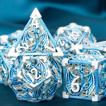 ARUOHHA Hollow DND Metal Dice Set 7 Pcs Blue D and D Dice for Dungeons and Dragons Role Playing Games D+D Polyhedral Dice RPG D&