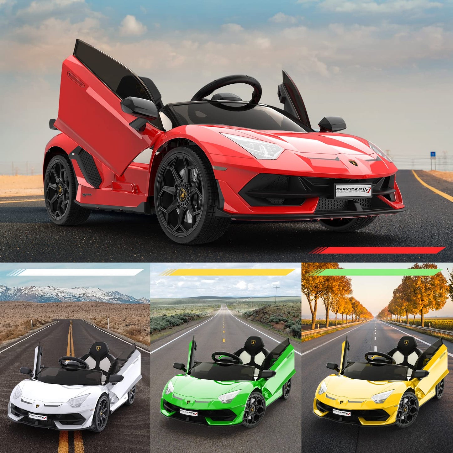 Hetoy Ride on Car for Kids 12V Licensed Lamborghini Electric Vehicles Battery Powered Sports Car with Control, 2 Speeds, Sound S