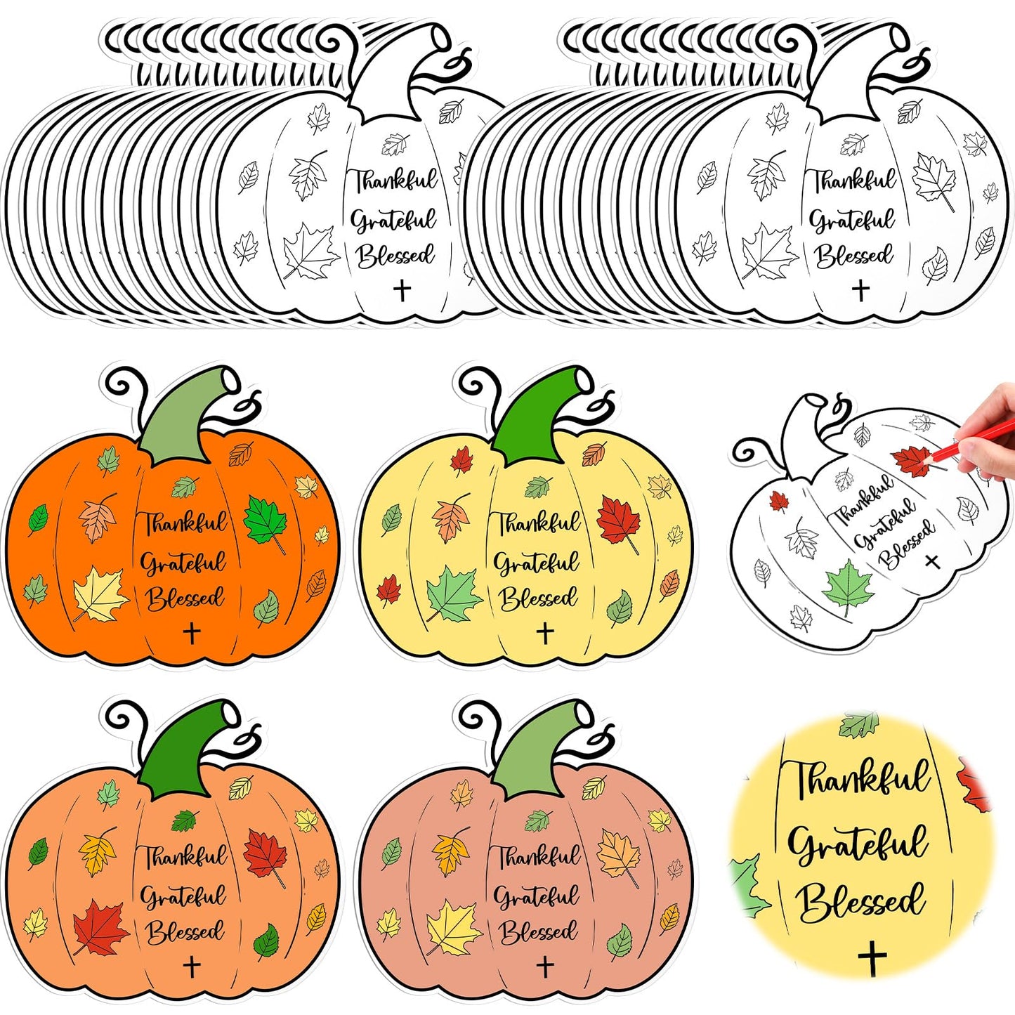 Kosiz 24 PCS Thanksgiving Religious Craft Kits Color Your Own Pumpkin Cards Christian Bible Craft Pumpkin Religious Gift Card fo