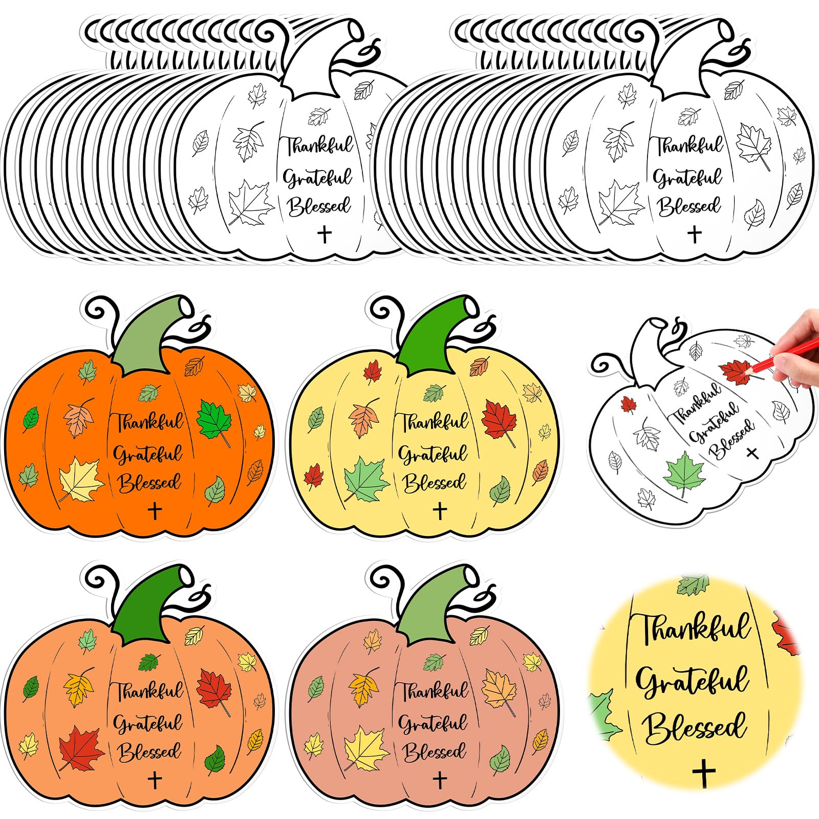 Kosiz 24 PCS Thanksgiving Religious Craft Kits Color Your Own Pumpkin Cards Christian Bible Craft Pumpkin Religious Gift Card fo