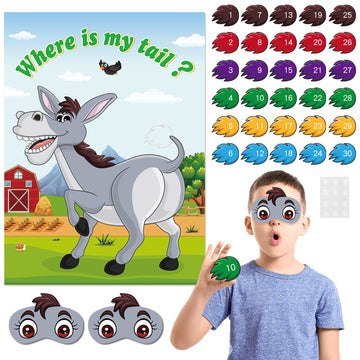 Neburora Pin The Tail On The Donkey, Party Game With 30 Pcs Tails For Kids Birthday Party Carnival Circus Christmas Party Suppli